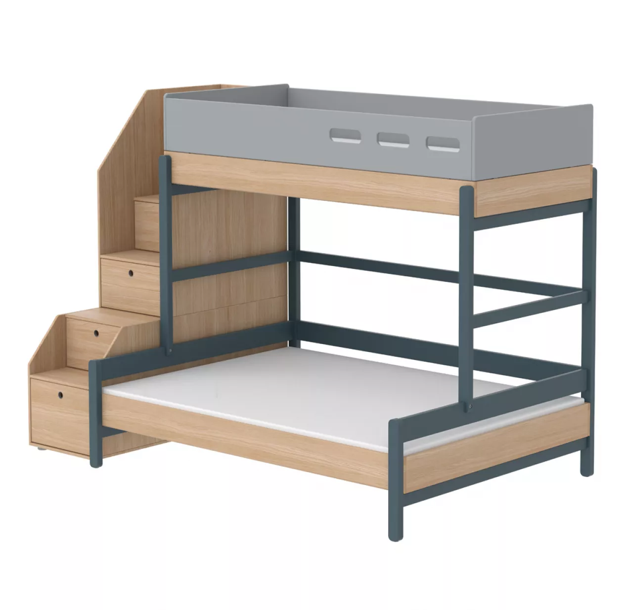 Flexa Popsicle Lit Familial Superposé Escalier Popsicle - Chêne/Blueberry