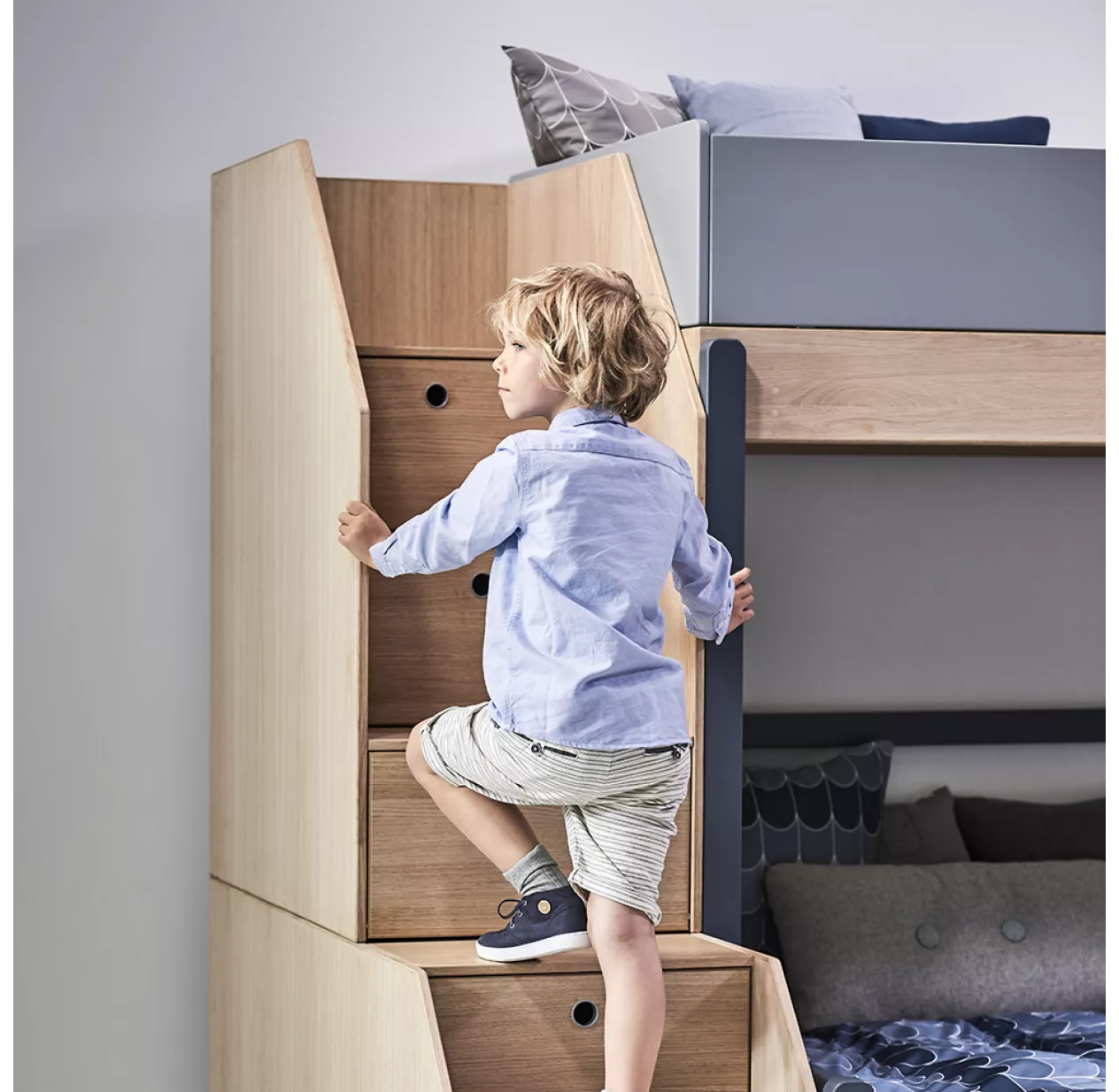 Flexa Popsicle Lit Familial Superposé Escalier Popsicle - Chêne/Blueberry – Image 5