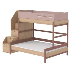 Flexa Popsicle Lit Familial Superposé Escalier Popsicle - Chêne/Cherry