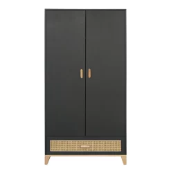 Theo Armoire En Bois Et Cannage Rotin Nami - Noir
