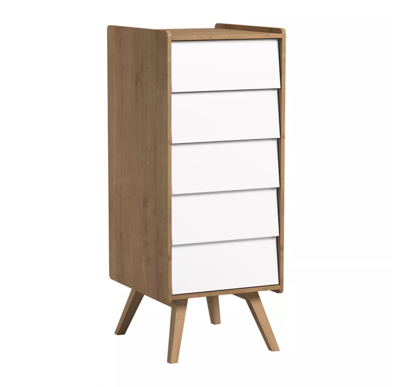 VOX Chiffonnier 5 Tiroirs Vintage - ChĂȘne/Blanc