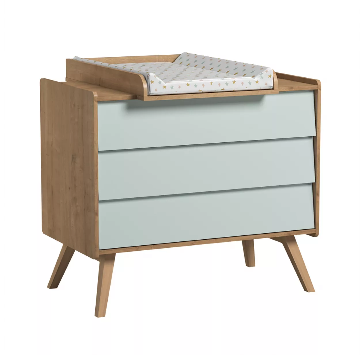 VOX Commode 3 Tiroirs à Langer Vintage - Chêne/Vert – Image 2