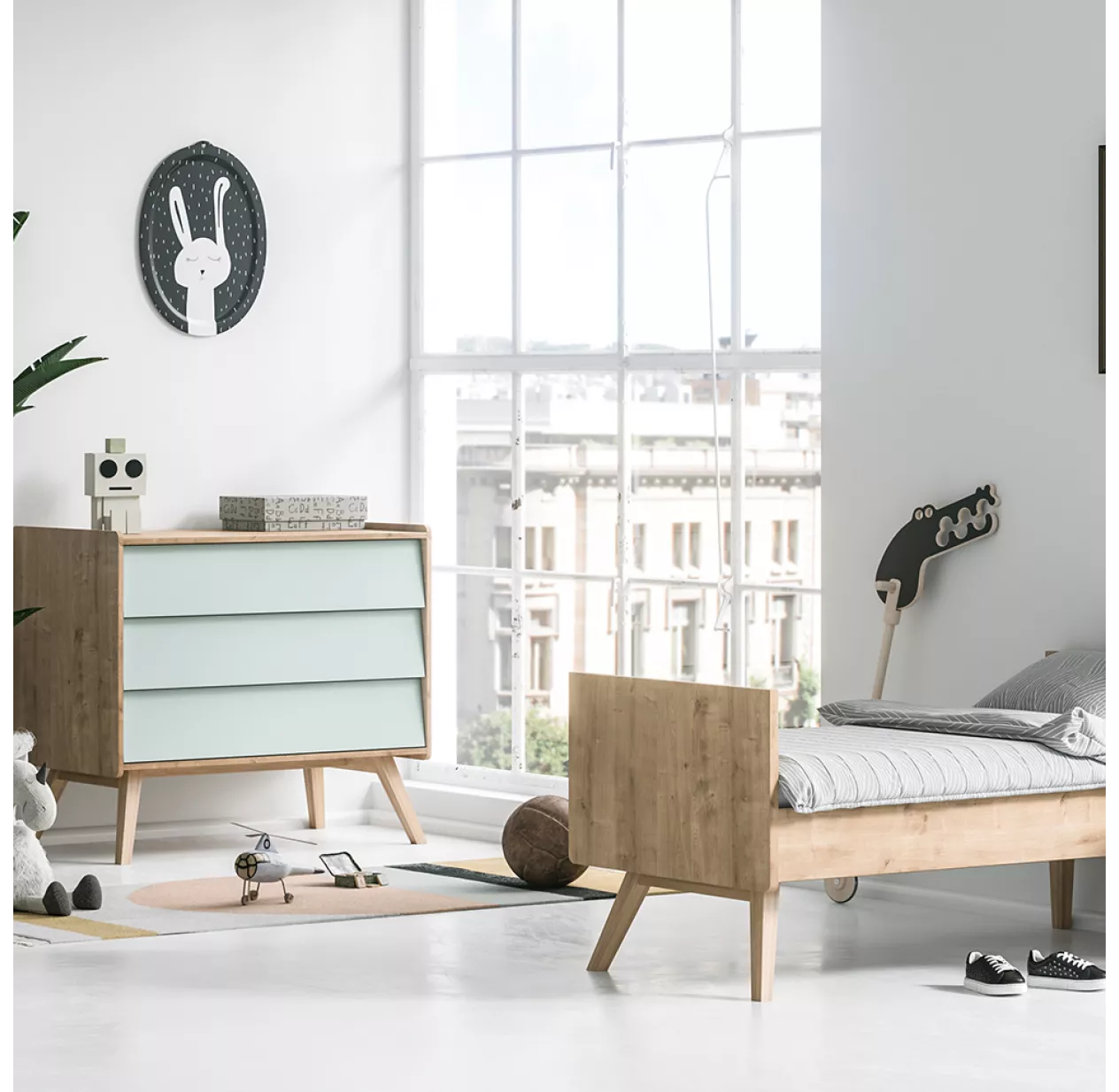 VOX Commode 3 Tiroirs à Langer Vintage - Chêne/Vert – Image 4