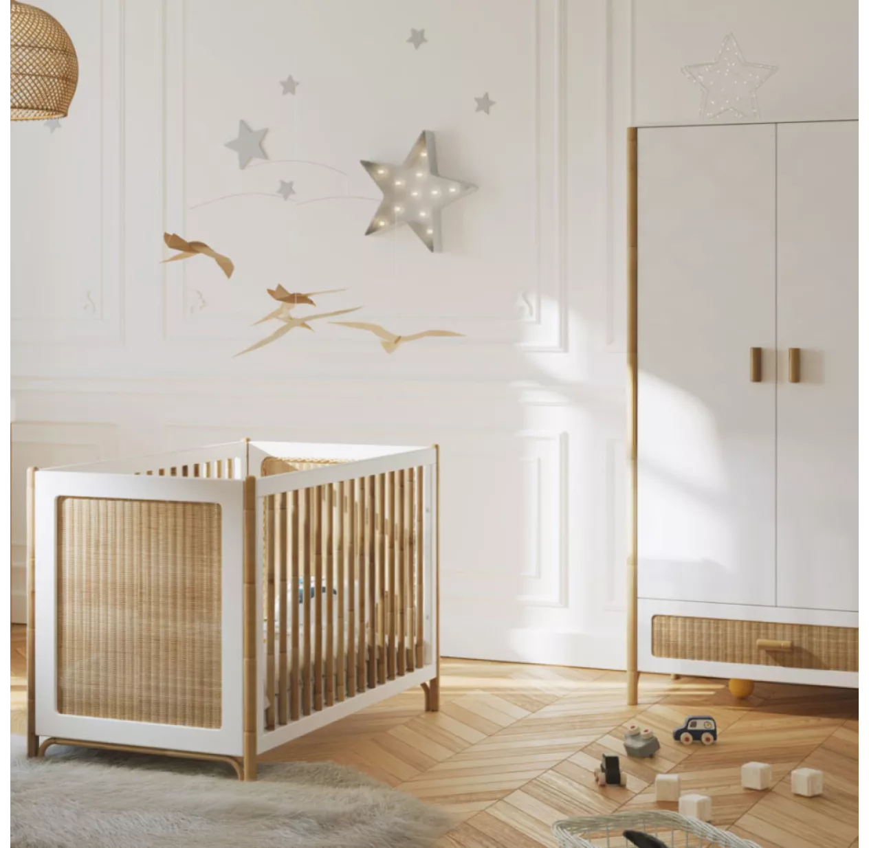 Theo Lit Bébé évolutif Cèdre Et Rotin Océania 60x120cm - Blanc – Image 5