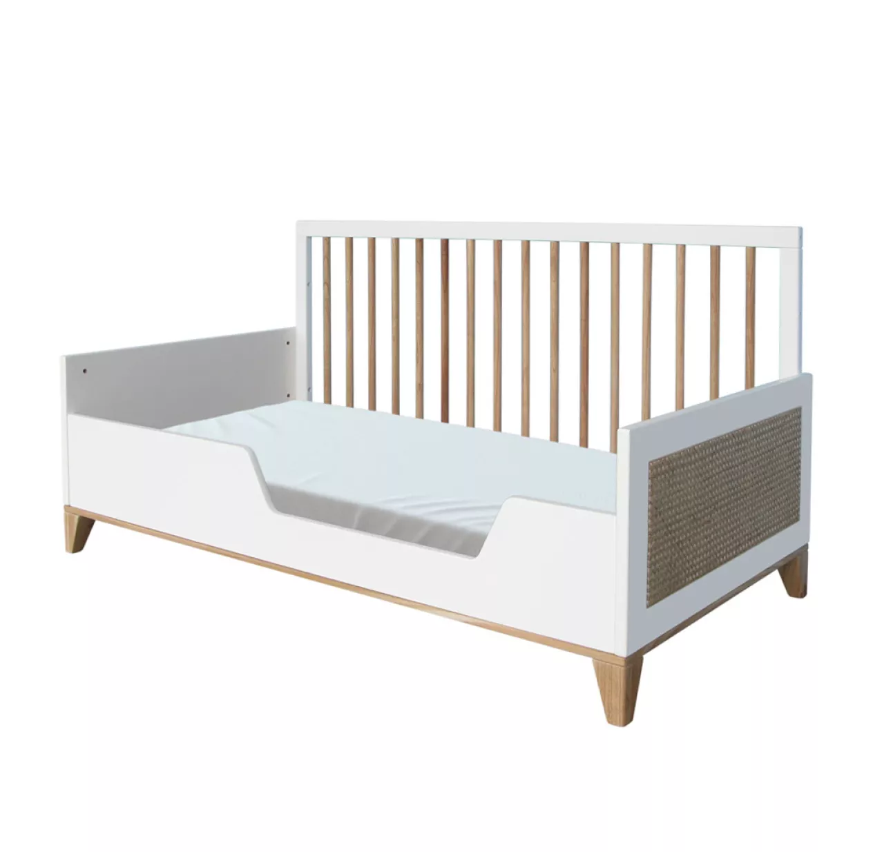 Theo Lit Bébé évolutif Bois Et Cannage Rotin Nami 70x140cm - Blanc – Image 5