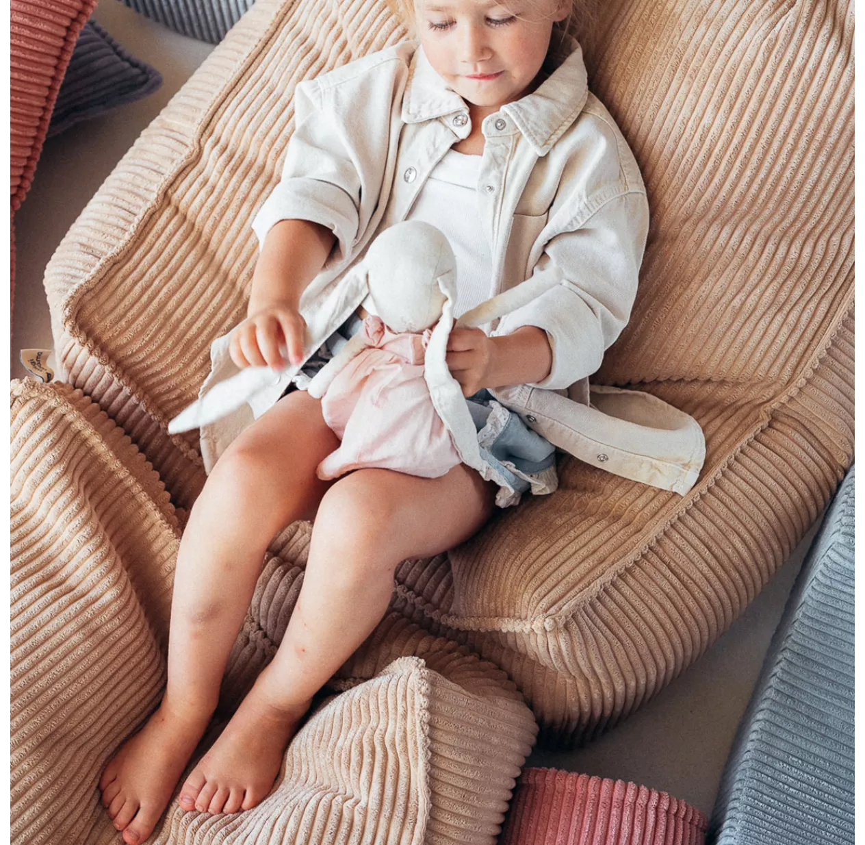 Wigiwama Pouf Carré Ottoman En Velours Côtelé - Beige – Image 2